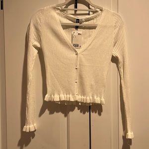 H&M DIVIDED Size S White Button Up Ruffle Trim Cardigan
